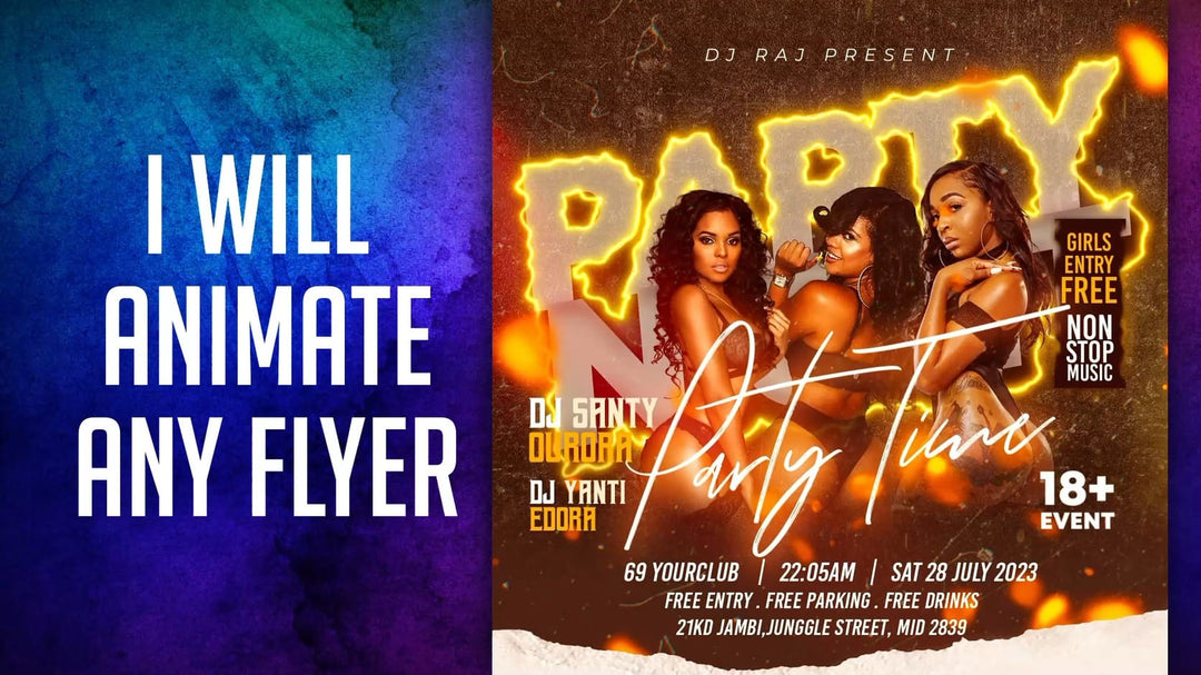 Create animate motion graphics flyer, event flyer, party flyer, sports flyer