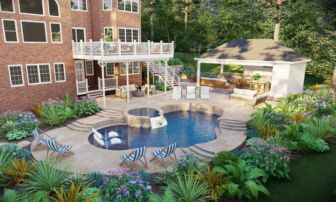 Design backyard front yard garden pool patio deck terrace 3d landscape rendering