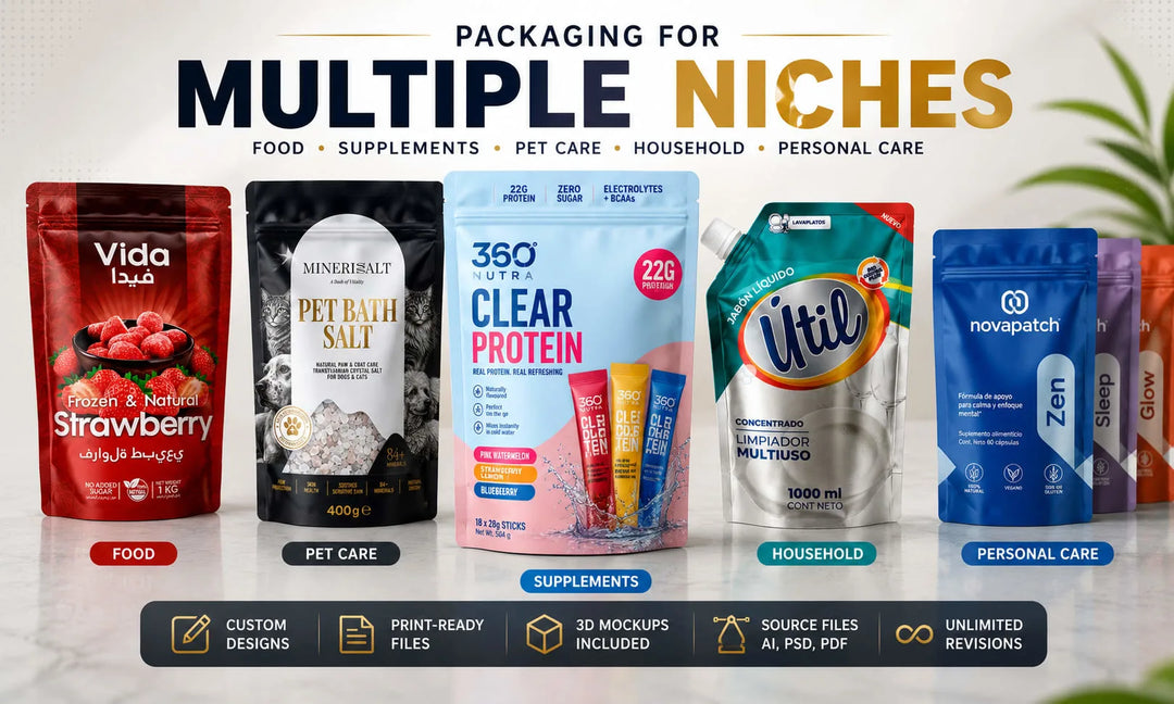 Design premium pouch bag packaging with front and back layout