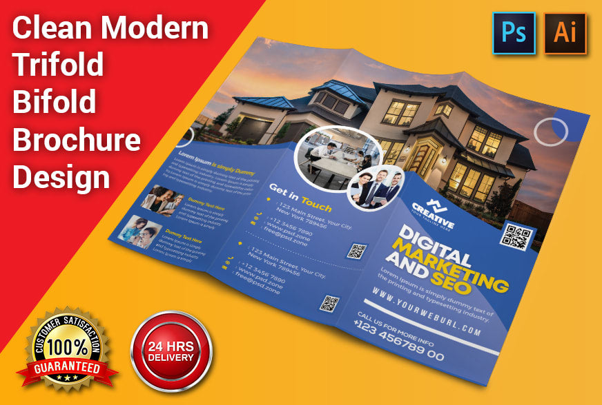 Do creative trifold bifold brochure and flyer design