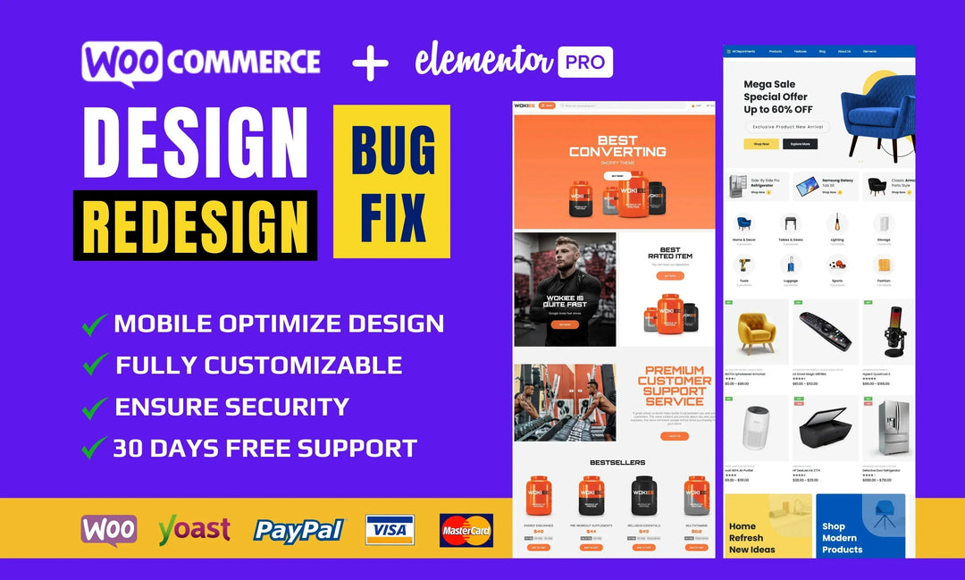 I will design (OR) redesign your WooCommerce website up to 20 pages with modern features and functionality